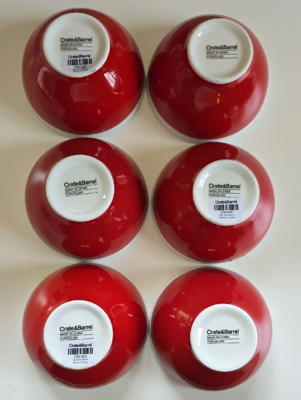 Crate&Barrel Red and White Porcelain Bowls - Set of 6 - NWOT